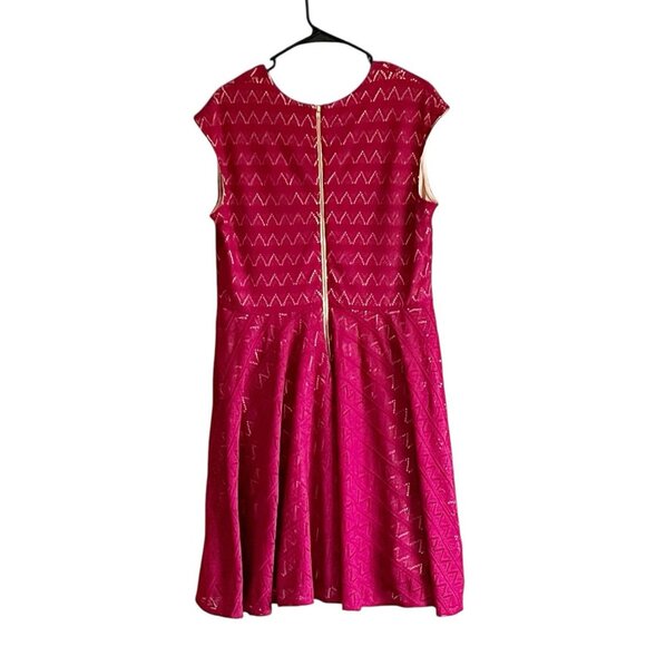 Roz & Ali Women's Size 16 V Neck Pink Crochet Knit Skater Dress Party Wedding - Picture 3 of 5